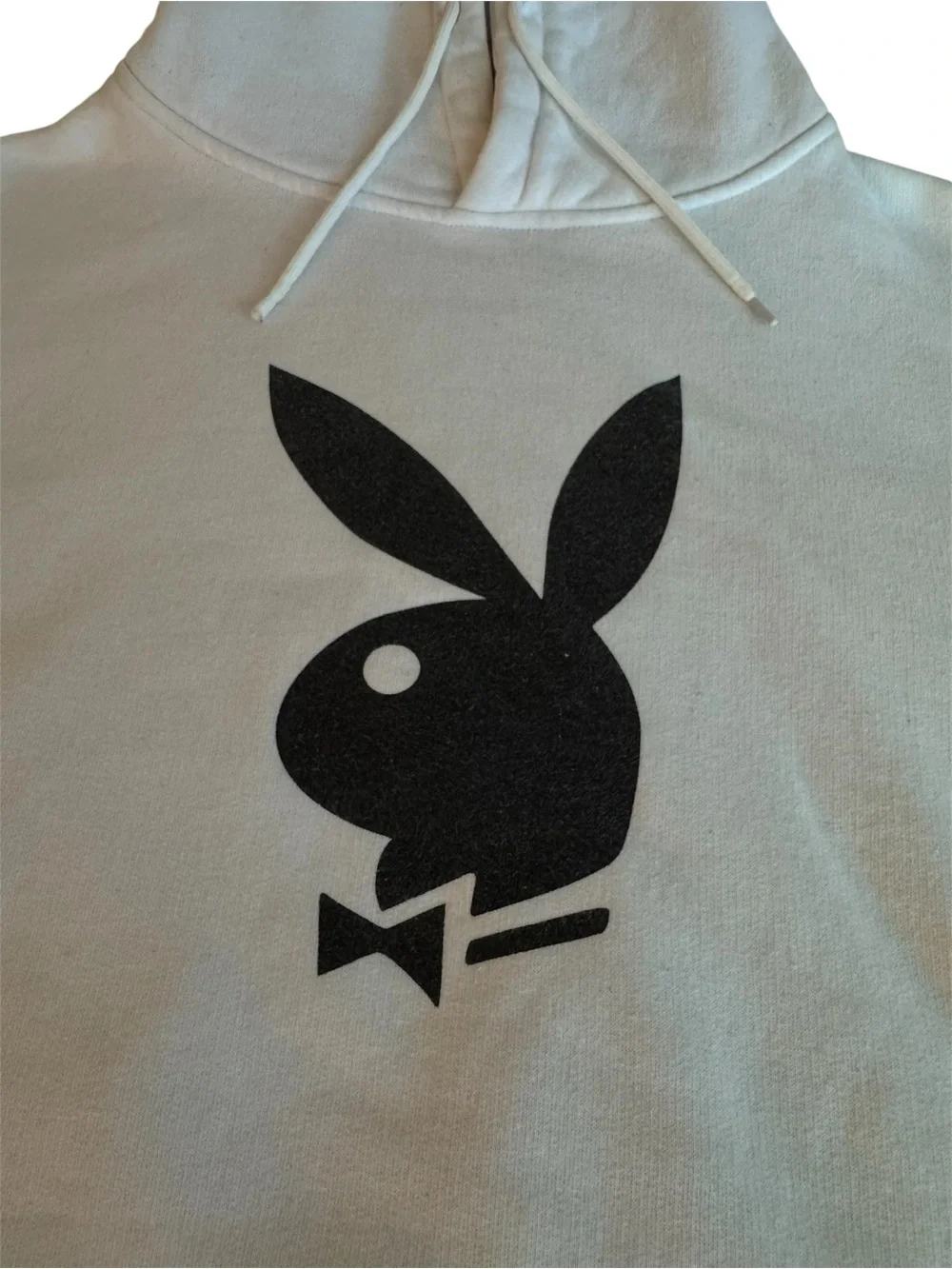 PLAYBOY Cream Hoodie with Black Graphic and Yellow Globe